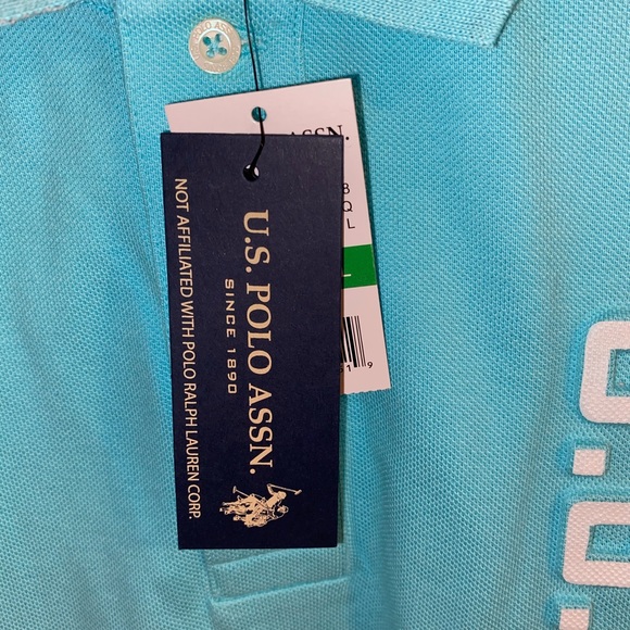 US Polo ASSN Pique Polo w/ Embossed Logo Painter’s Aqua Color Size Large - Picture 7 of 9